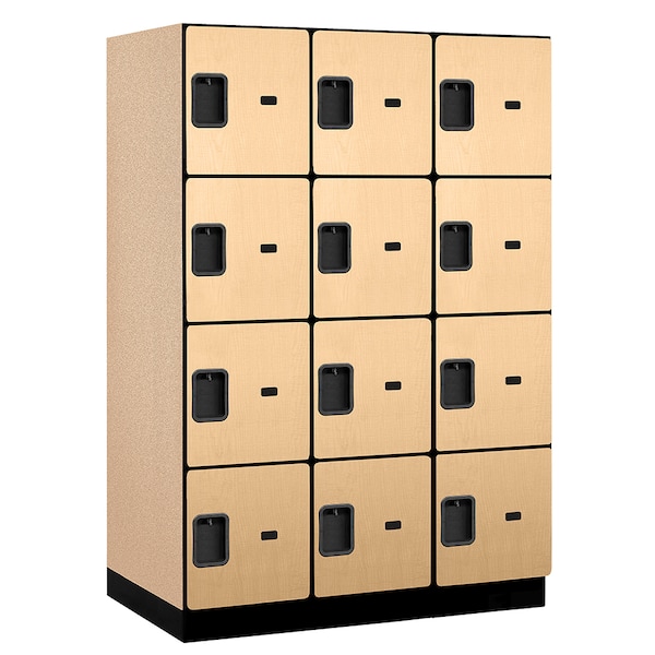 4 Tier Designer Locker, 54"Wx76"Hx24"D, 12 Door, Maple